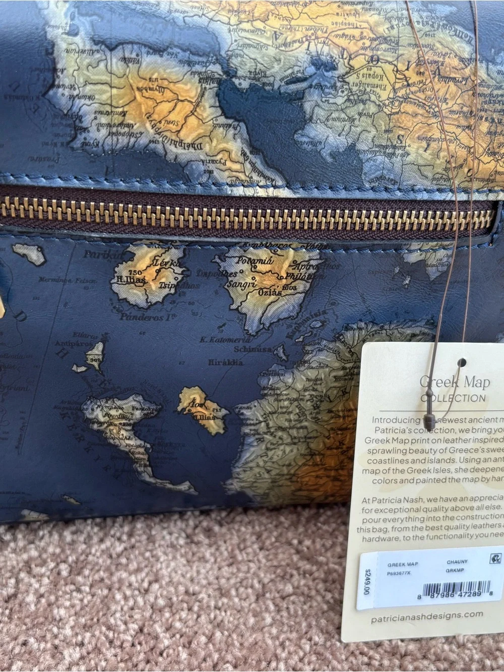 NWT Patricia Nash Navy Map-Print Top Handle Satchel